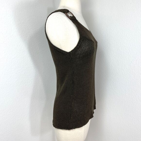 Chico's Brown Knit Tank Top Size 1 Med Bronze Shimmer Coconut Rings Shoulders - Picture 11 of 13